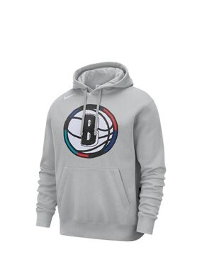 Nike Men's Light Gray Pullover Hoodie with Multicolor Basketball Logo